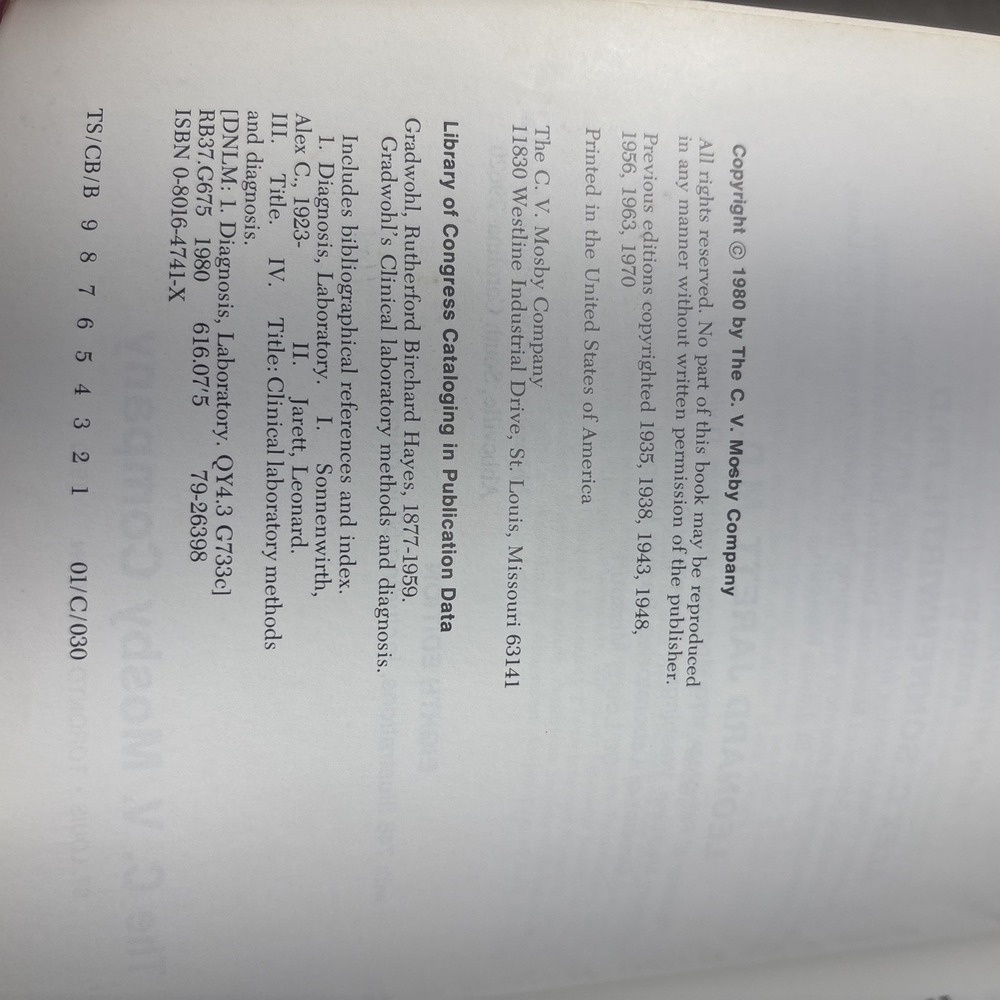 Clinical Laboratory Methods & Diagnosis, Gradwohl, 1980 Hardcover 8th Edition V1 - Picture 16 of 16